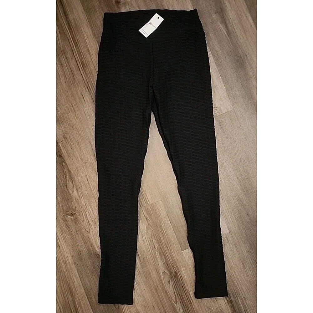 NWT LA Society Leggings XL Black Ribbed MSR $80 Elastic Waist